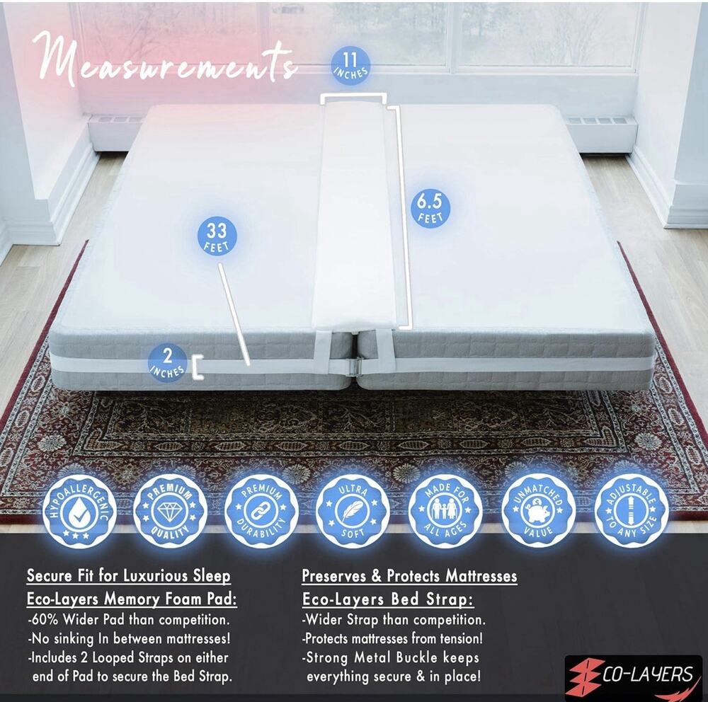 10""X79"" Bed Bridge Twin to King Bed Converter Kit, Bed Gap Pad Combine Twin